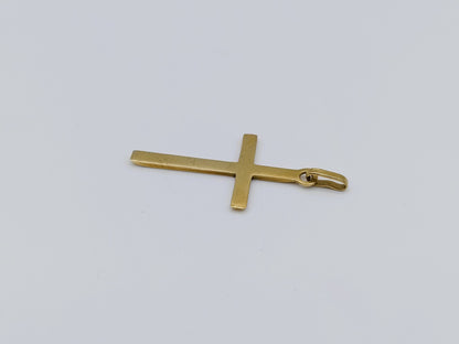 Gouden kruishanger met sluiting en gebogen karabijnklem, kruis liggend