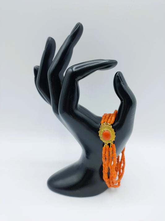 Bloedkoralen armband met gouden slot, 20 cm