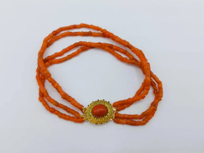 Bloedkoralen armband met gouden slot, 20 cm
