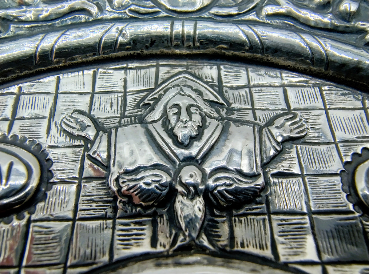 Grieks-Orthodox Icoon, Madonna met Kind (Axion Estin) in zilveren riza