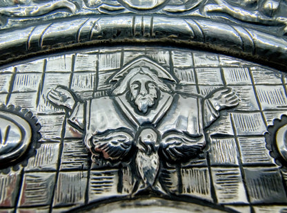 Grieks-Orthodox Icoon, Madonna met Kind (Axion Estin) in zilveren riza