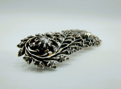 Zilveren / gouden veerbroche met 40 roosgeslepen diamanten, G.J. Huisen, Amsterdam, ca. 1870