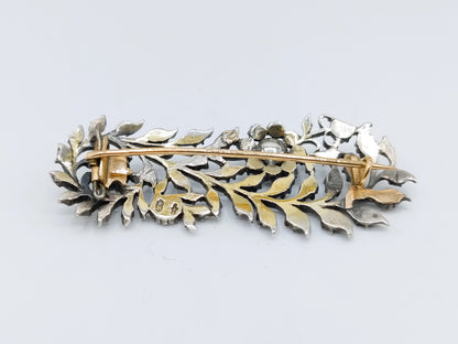 Zilveren / gouden veerbroche met 40 roosgeslepen diamanten, G.J. Huisen, Amsterdam, ca. 1870