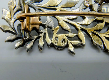 Zilveren / gouden veerbroche met 40 roosgeslepen diamanten, G.J. Huisen, Amsterdam, ca. 1870