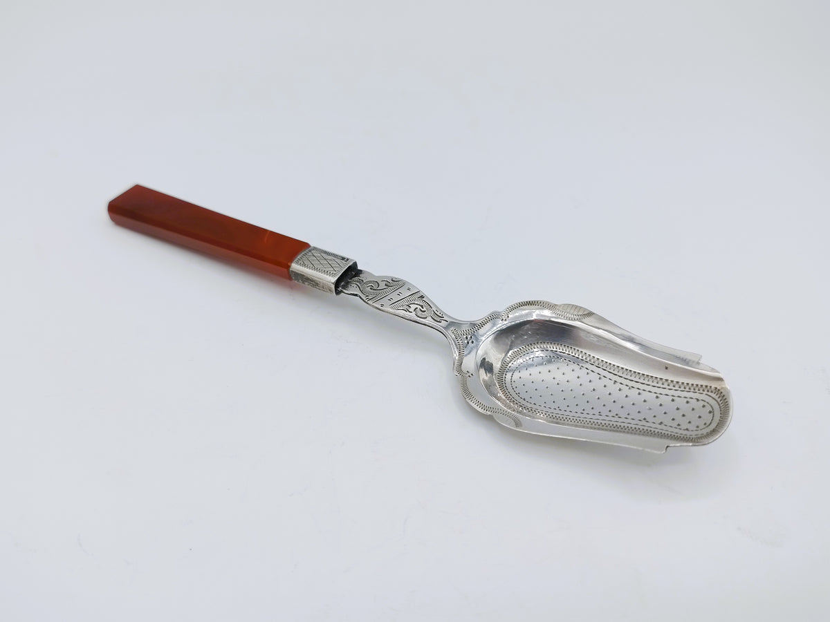 Zilveren suikerlepel met carneolen heft, A.A. Graves- Kooiman, Schoonhoven, ca. 1880