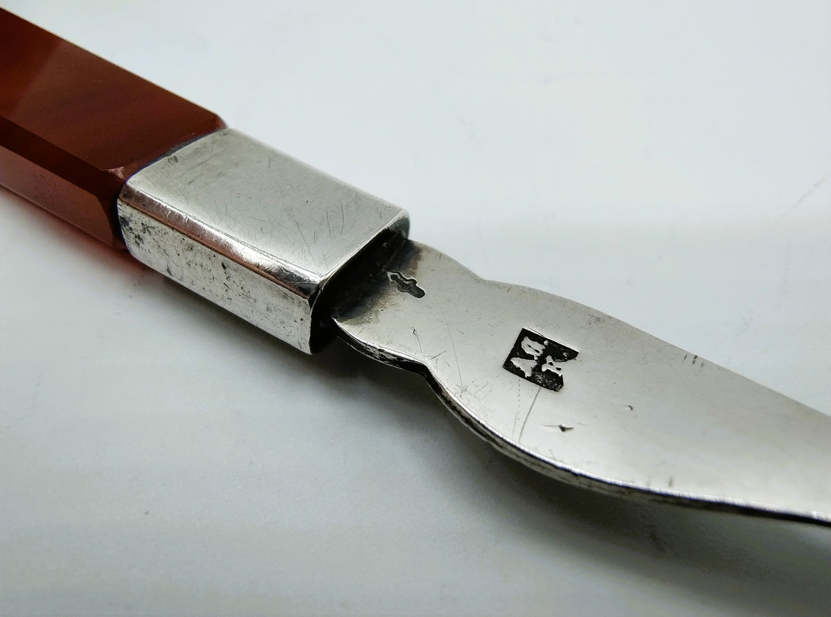 Zilveren suikerlepel met carneolen heft, A.A. Graves- Kooiman, Schoonhoven, ca. 1880