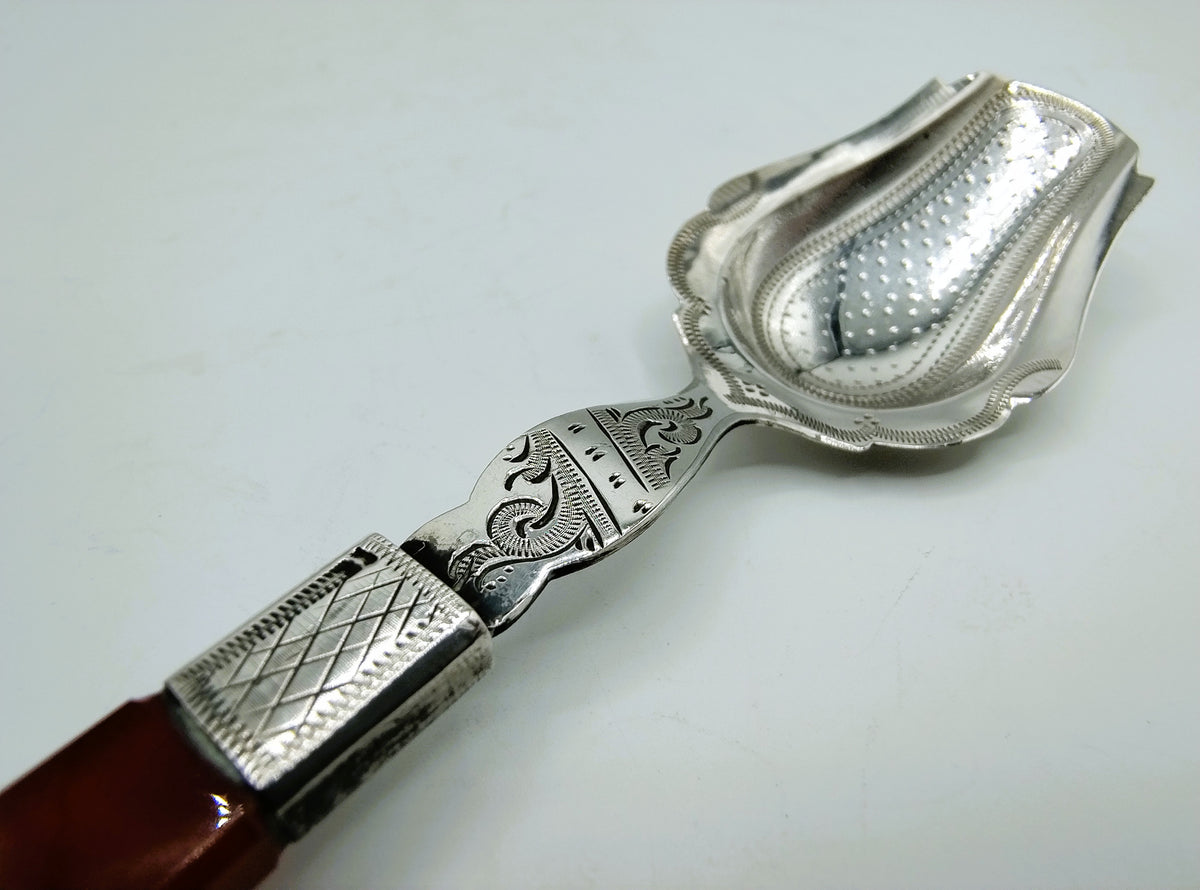 Zilveren suikerlepel met carneolen heft, A.A. Graves- Kooiman, Schoonhoven, ca. 1880