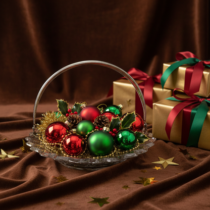 Kristallen schaal met zilveren hengsel, 19e eeuws.