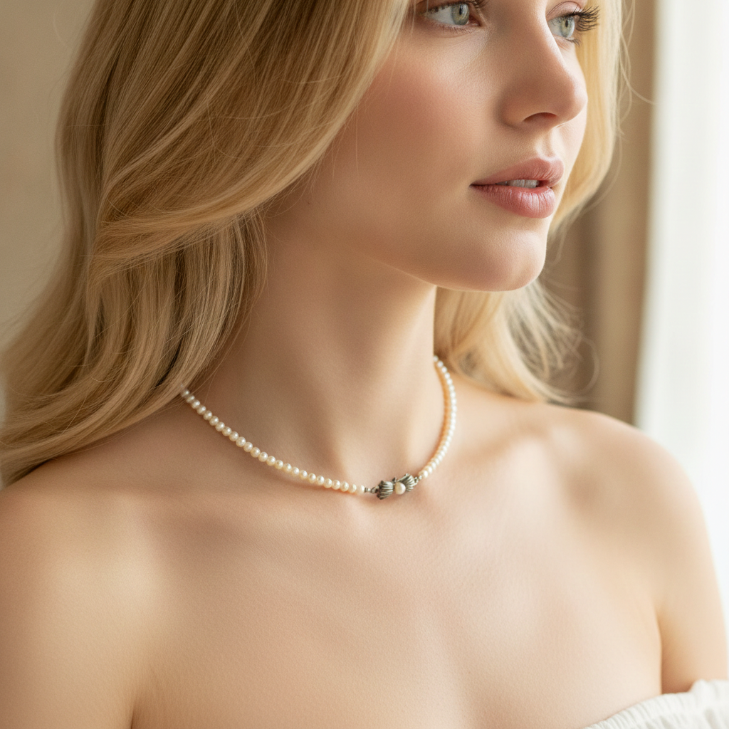 Parelketting met zilveren slot, 48,5 cm