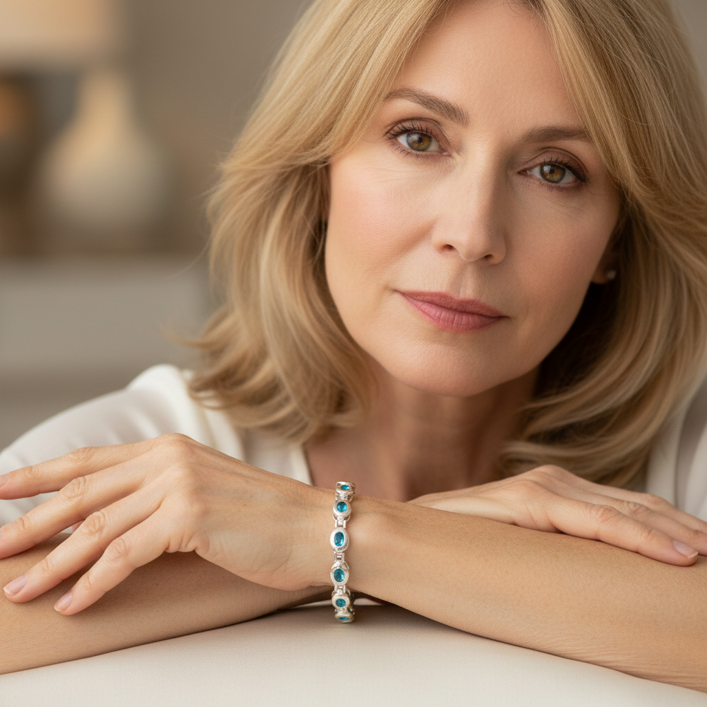 Silberarmband mit facettiertem Blautopas, 925