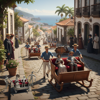 Zilveren miniatuur, Toboggan slee, Madeira, Portugal, 19e eeuws
