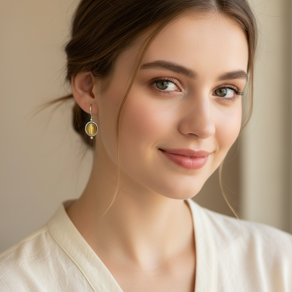 Silver earrings with tiger eye, 925