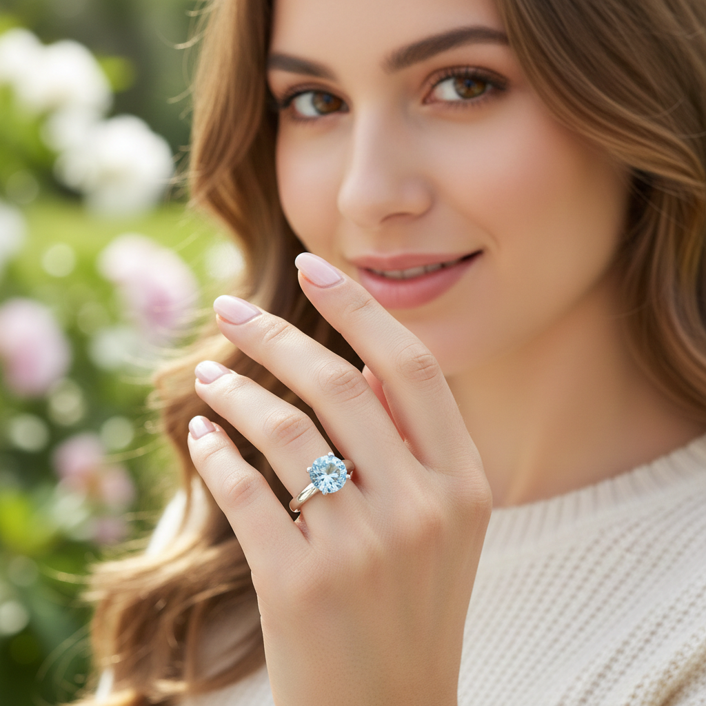 Silver ring with blue stone, 17 mm