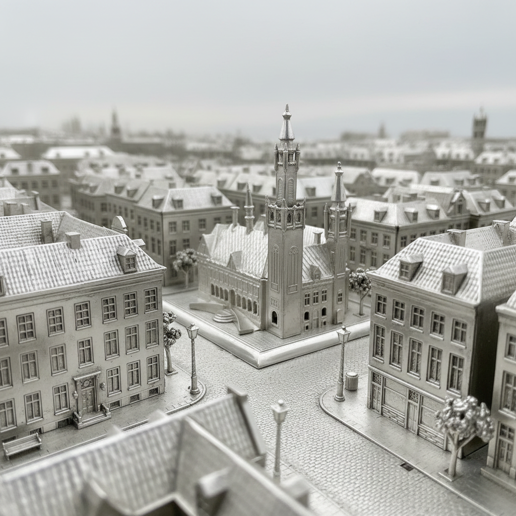 Zilveren miniatuur vredespaleis den Haag, Y.T. van Erp, Leeuwarden, 1913