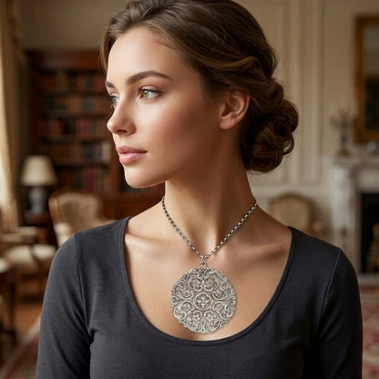 Zilveren jasseron ketting met zilveren art deco hanger, 64 cm