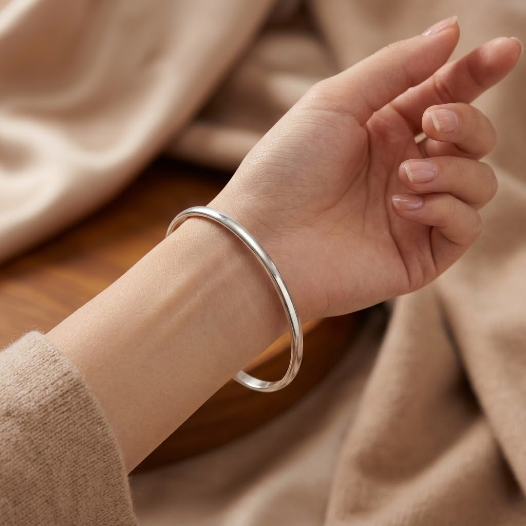 Zilveren slavenarmband 925 om pols met ronde, gladde schakel