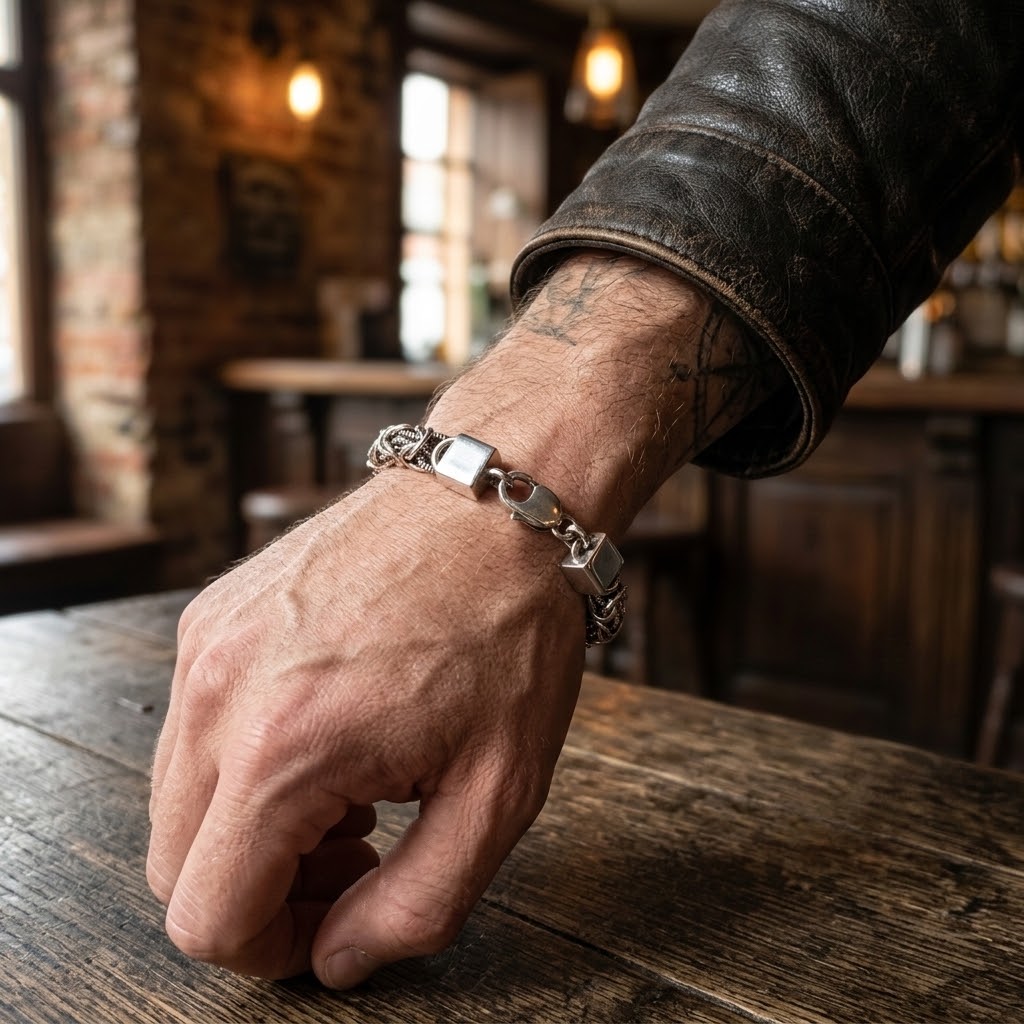 Zilveren herenarmband 925 met schakelketting en rechthoekige schakel, sluiting