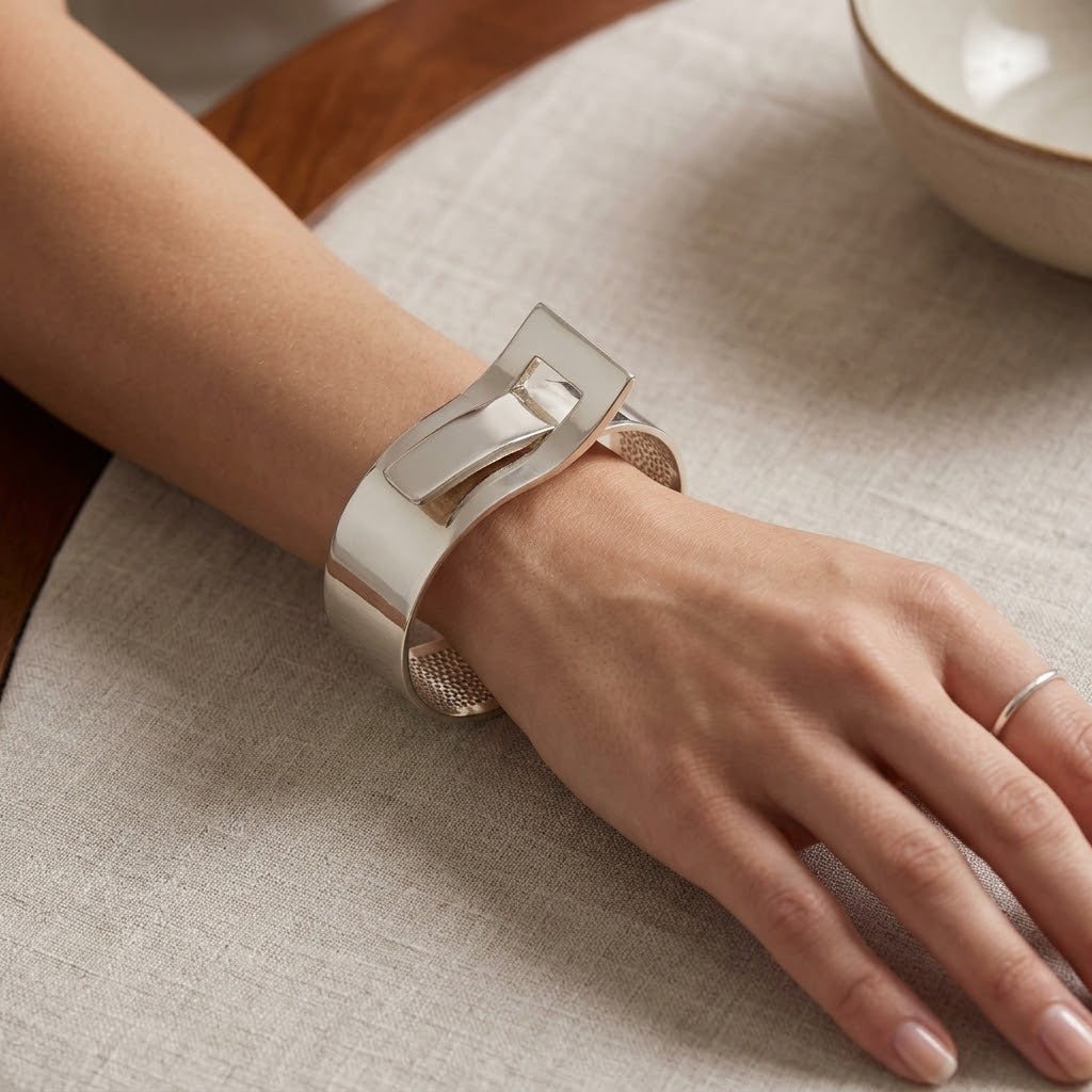 Brede zilveren armband met gespsluiting en 925 stempel
