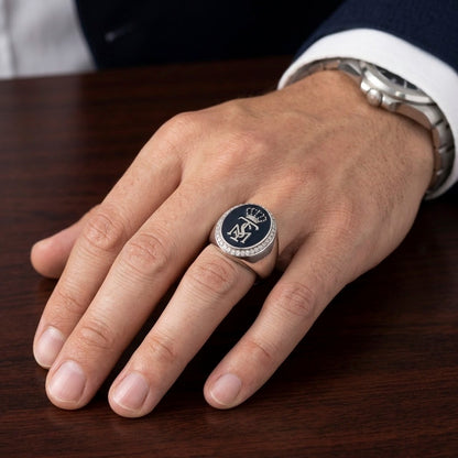 Ti Sento zilveren zegelring met ronde zegelplaat en ingekerfd symbool
