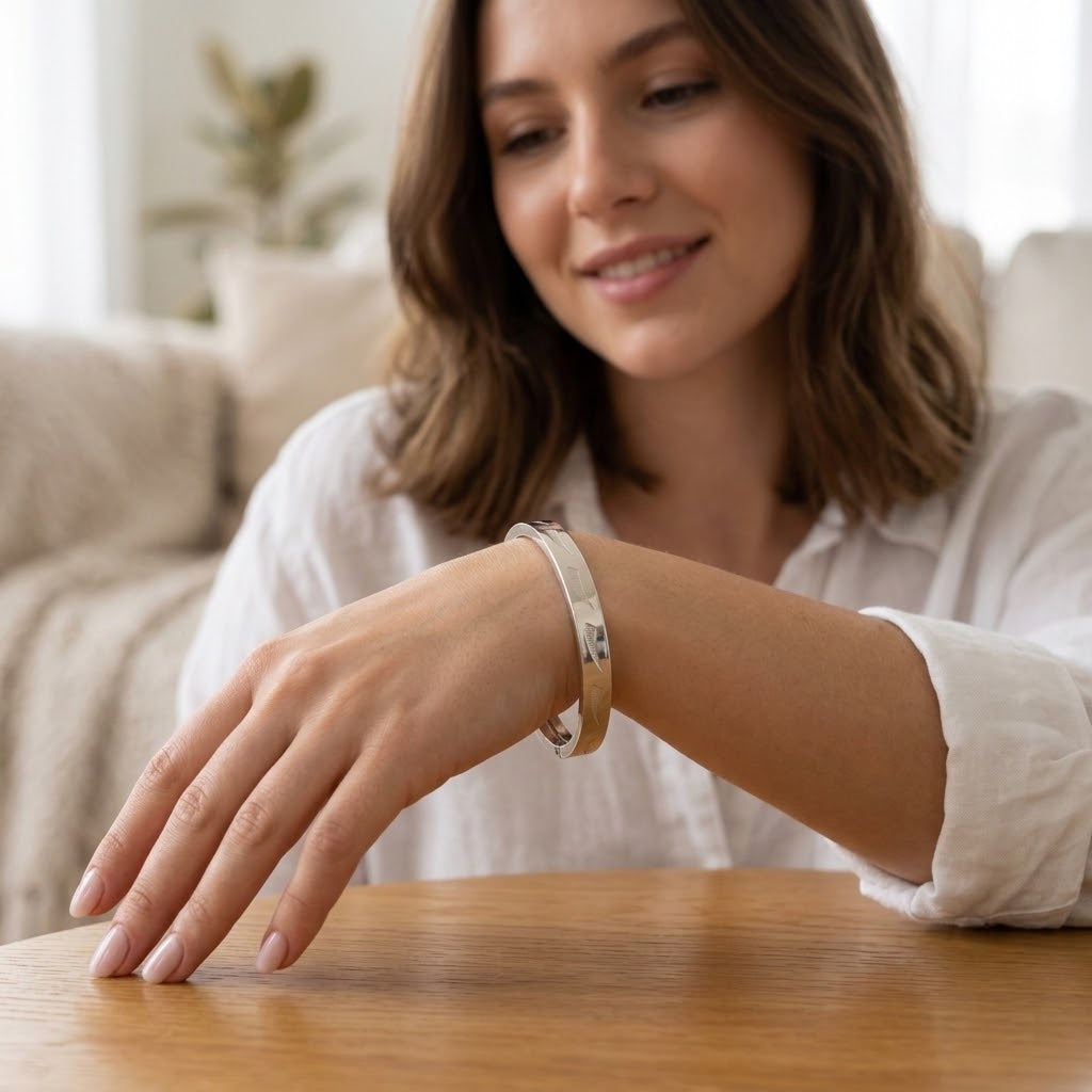 Vintage zilveren armband met golfmotief, 835, gedragen om de pols