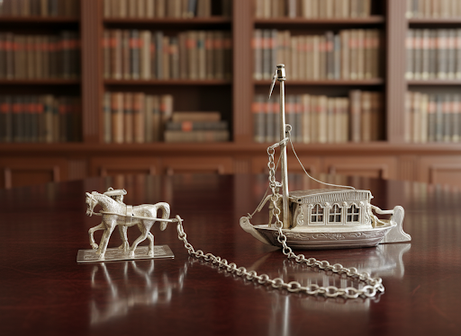 Silberne Miniatur-Treidelkahn mit Pferd, J. van Straten, Hoorn, 1896