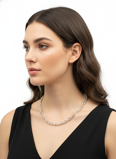 Silver jasseron necklace, 86 cm.