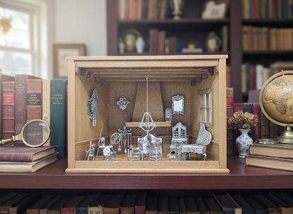 Oak room with 21 silver miniatures, Schoonhoven ca. 1975