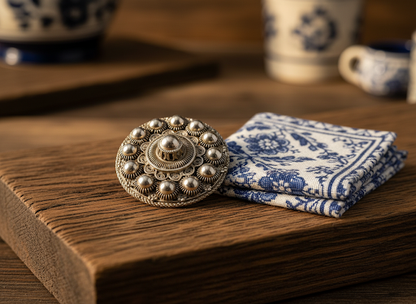 Zilveren Zeeuwse knop broche