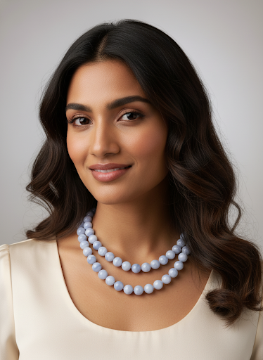 Blue agate necklace with silver clasp, 83 cm