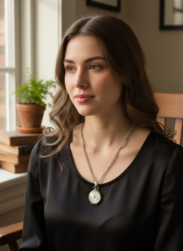 Silver jasseron chain with silver watch pendant, 81 cm.