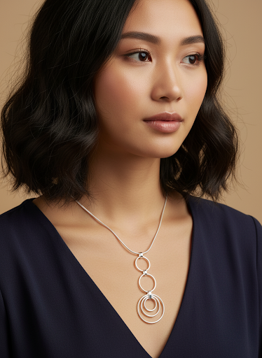 Silver snake chain with design pendant, 43 cm