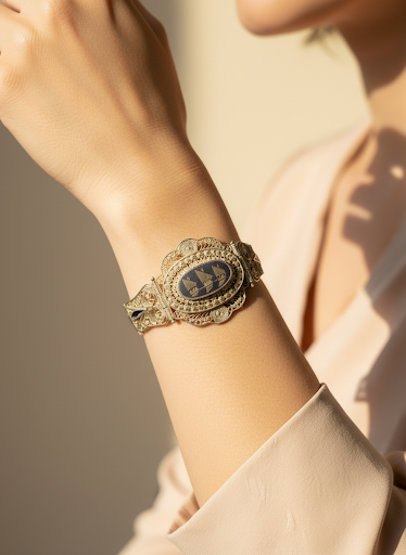 Silberarmband mit Nielo-Inlay, 20 cm.