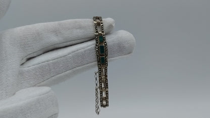Art deco zilveren armband met smaragd en markasieten, 18 cm