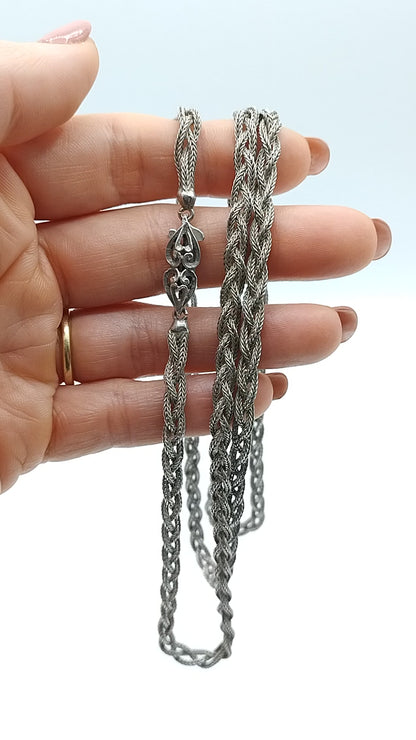 Braided silver cord necklace